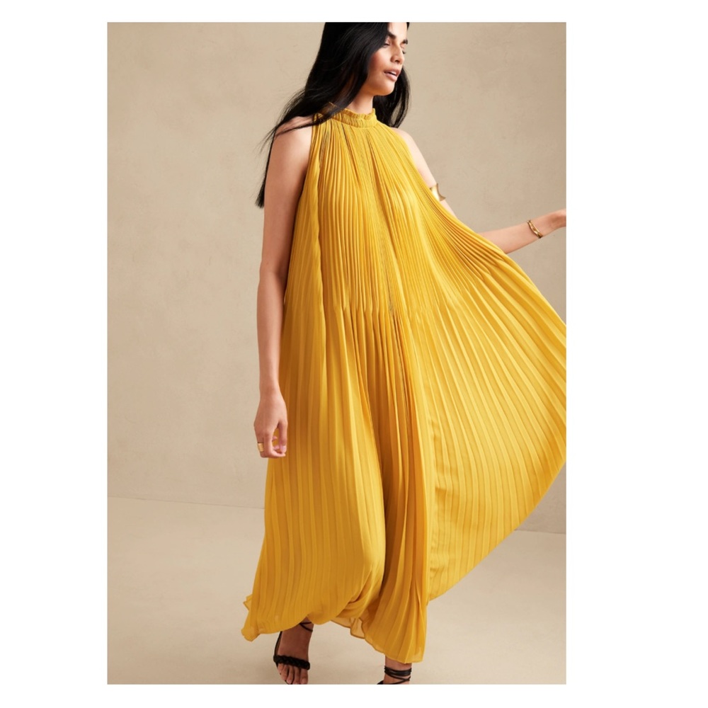 BANANA REPUBLIC Radiant Maxi Dress, yellow ginkgo leaf, S, NWT